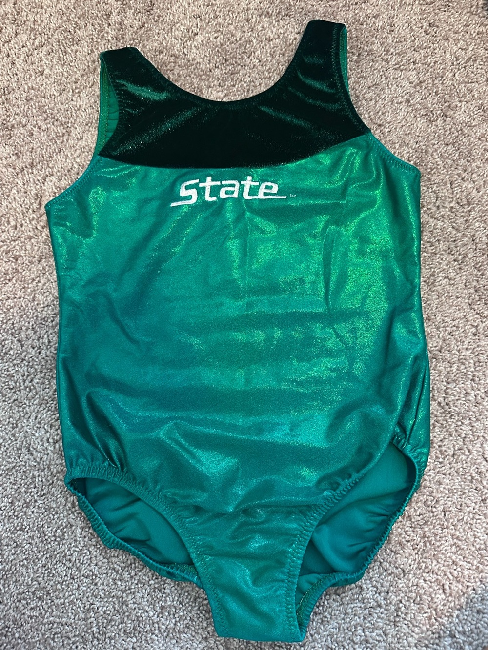Kids Sparkly Green Michigan State One-Piece Leotard